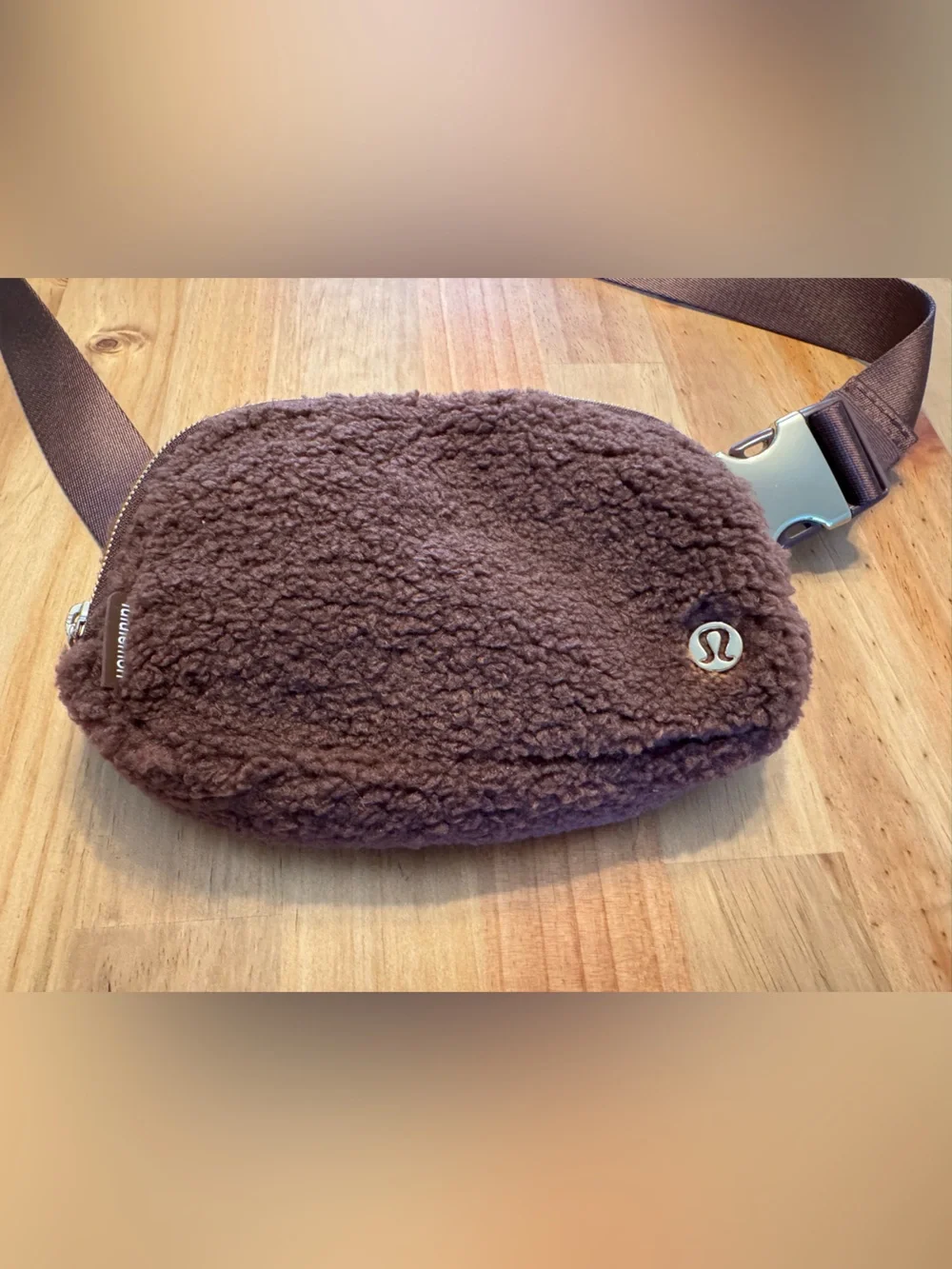 lululemon athletica Brown Sherpa Fanny Pack with Gold Zipper